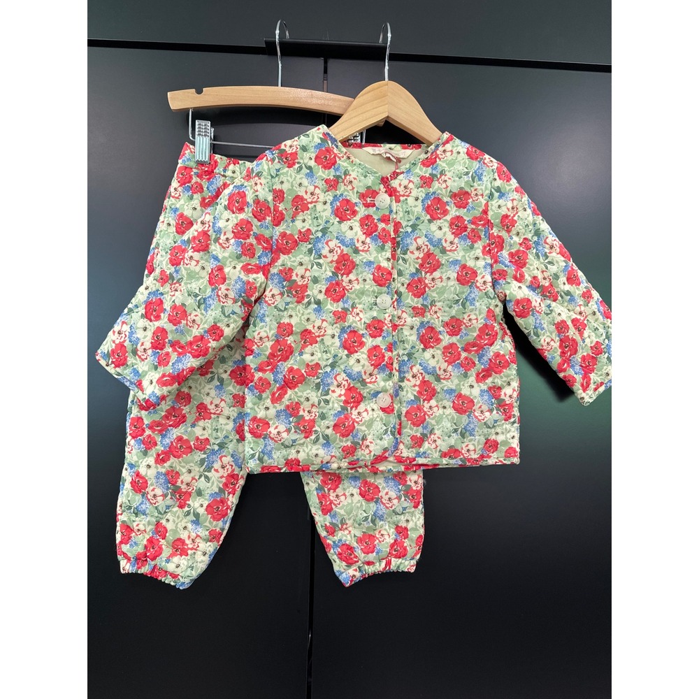 Konges Slojd Lia Quilted Jacket and Pants Set Floris Floral Red Green 2Y NWT